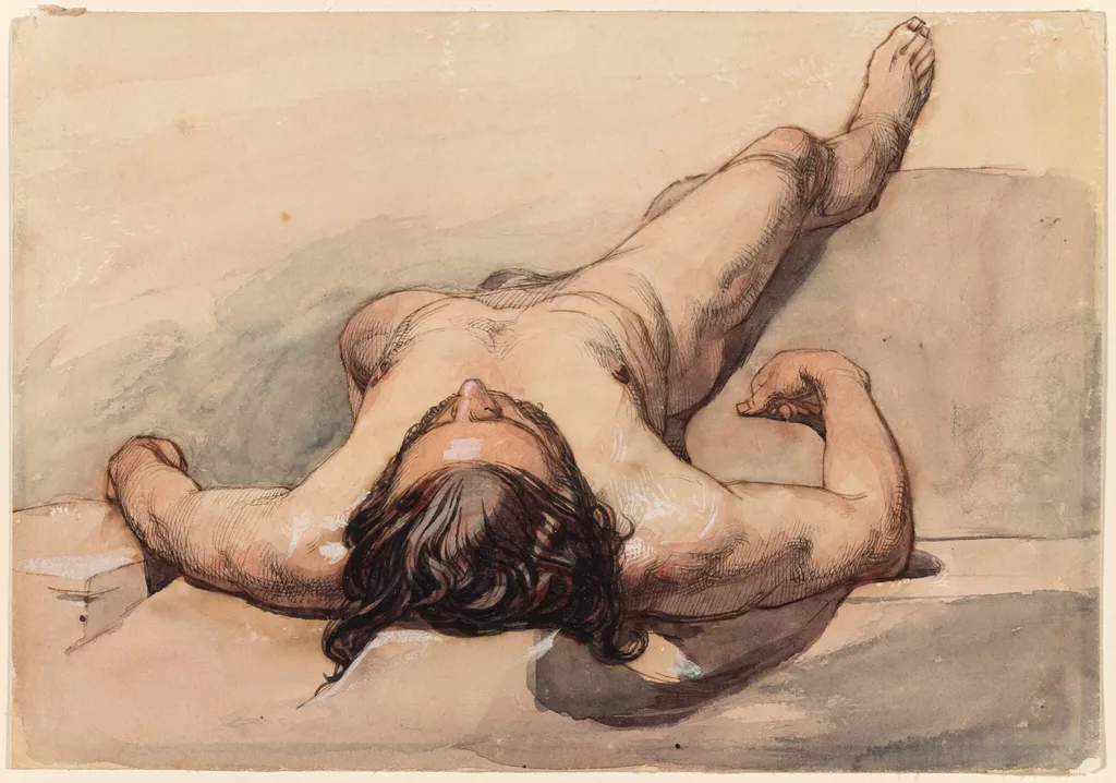 Study of a Male Nude, by William Mulready, watercolor, 1852