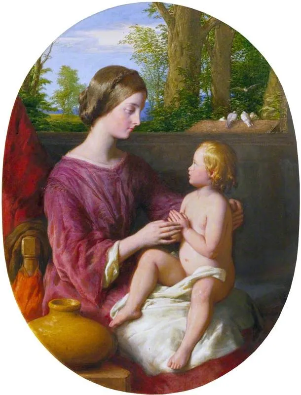 The Lesson ('Just as the Twig Is Bent, the Tree's Inclined'), by William Mulready, oil, 1859