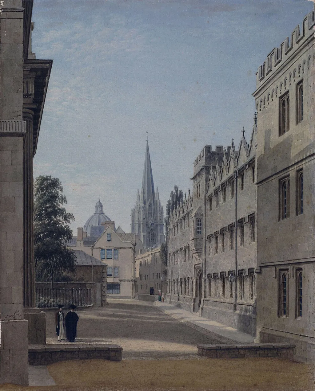 Oriel College, Oxford, with St Mary's Church in the distance, by William of Oxford Turner, watercolor