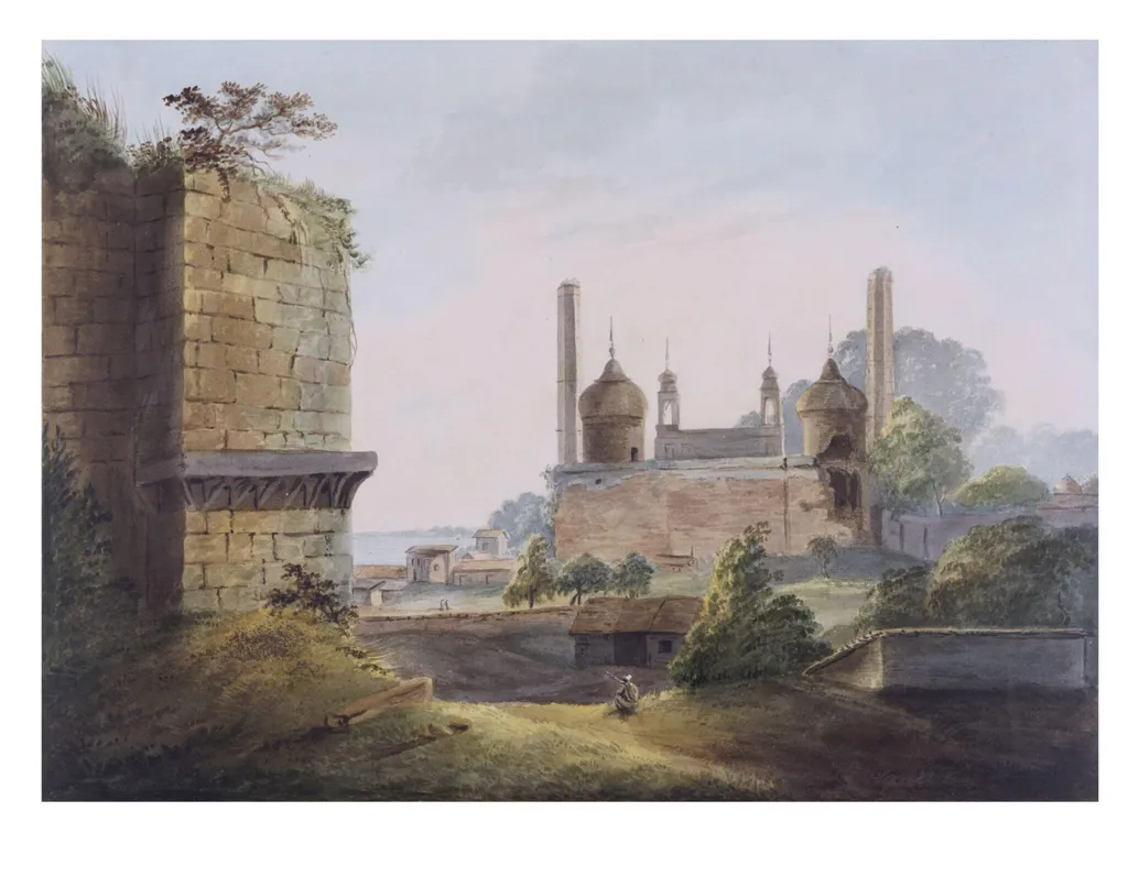 Mosque on the bank of the River Gumti near Lucknow, by William Orme, paint, 1803