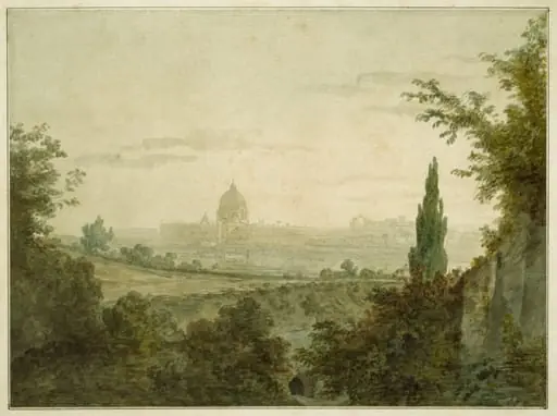 St. Peter's in Rome : View from above the Arco Scuro, near Pope Julius' Villa, by William Pars