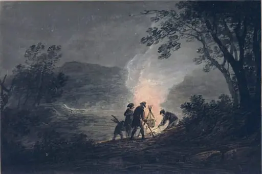 Figures round a Blazing Fire, by William Payne