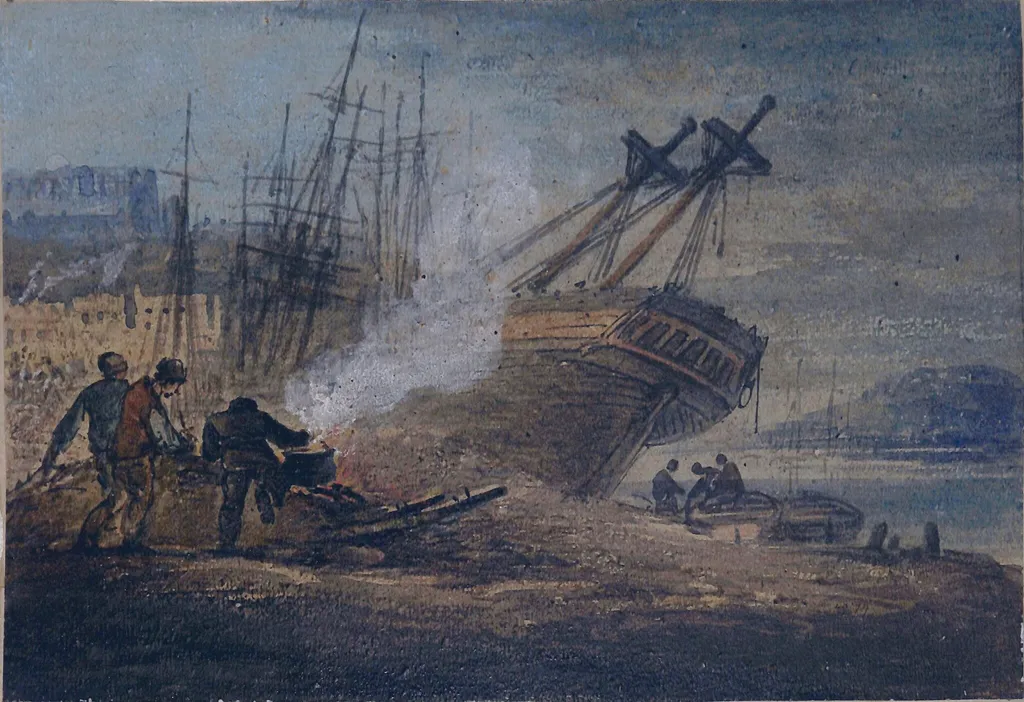 Shipping at Swansea, by William Payne, watercolor, 1825