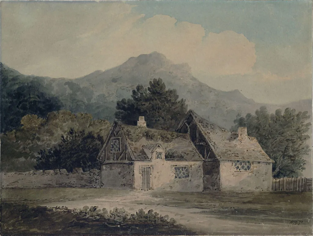 Mountainous landscape with cottages, by William Pearson, watercolor, 1806