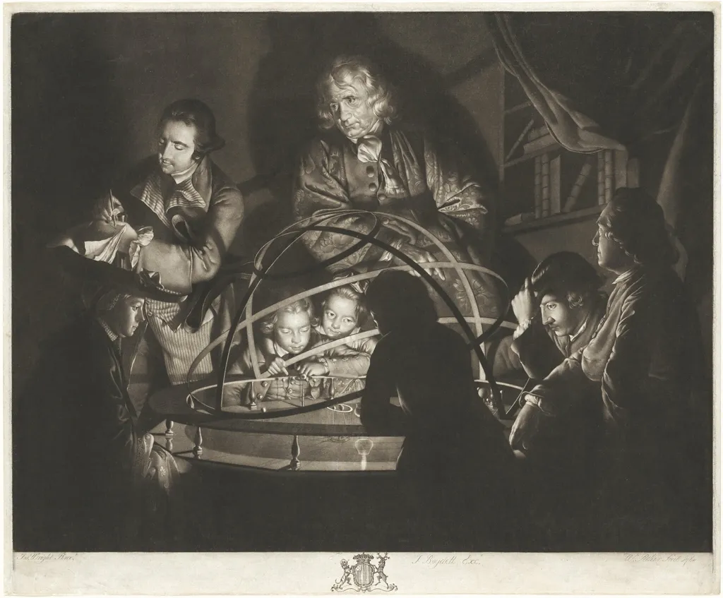 A Philosopher Giving a Lecture on the Orrery, by William Pether, ink, 1768