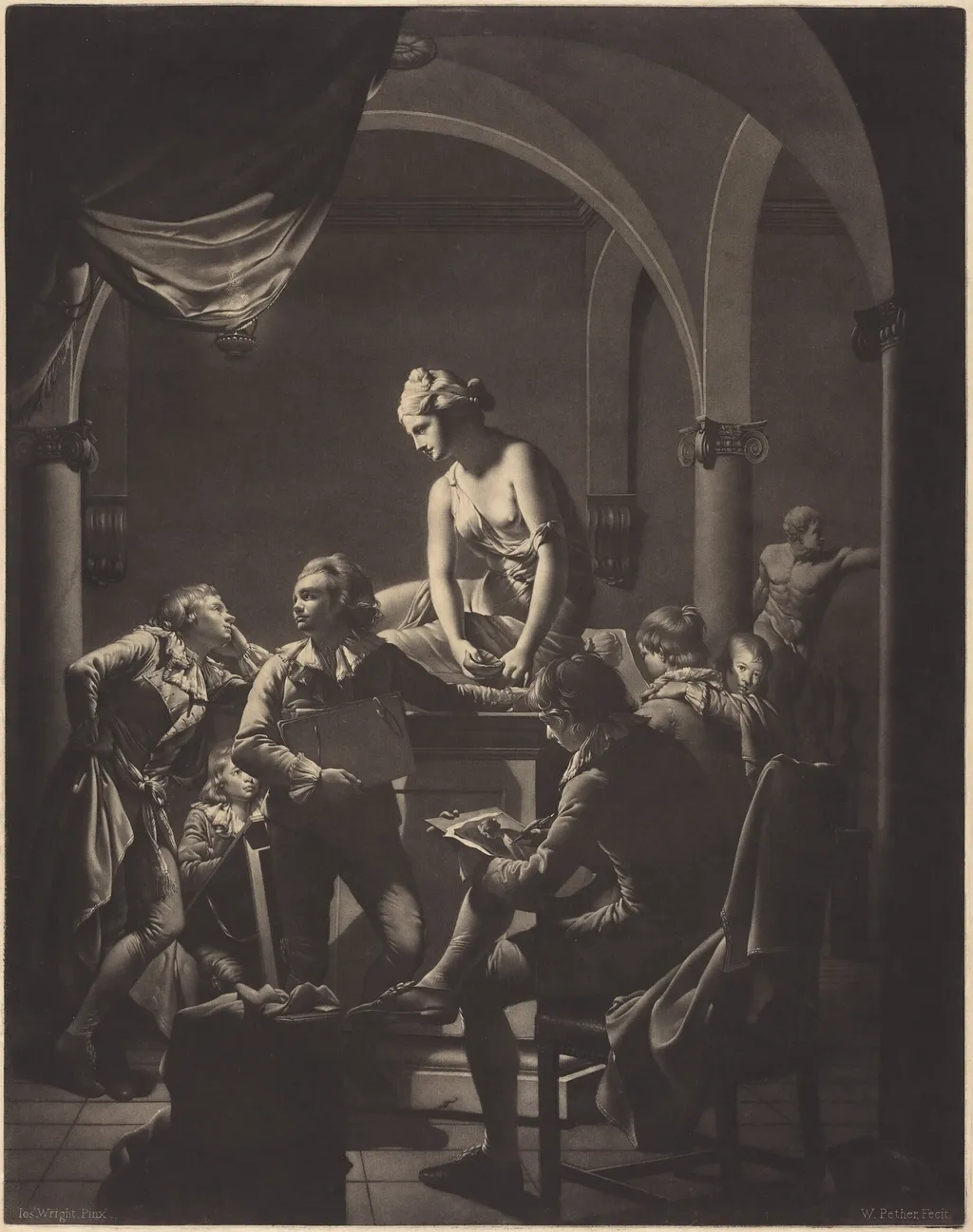 An Academy by Lamplight, by William Pether, ink, 1772