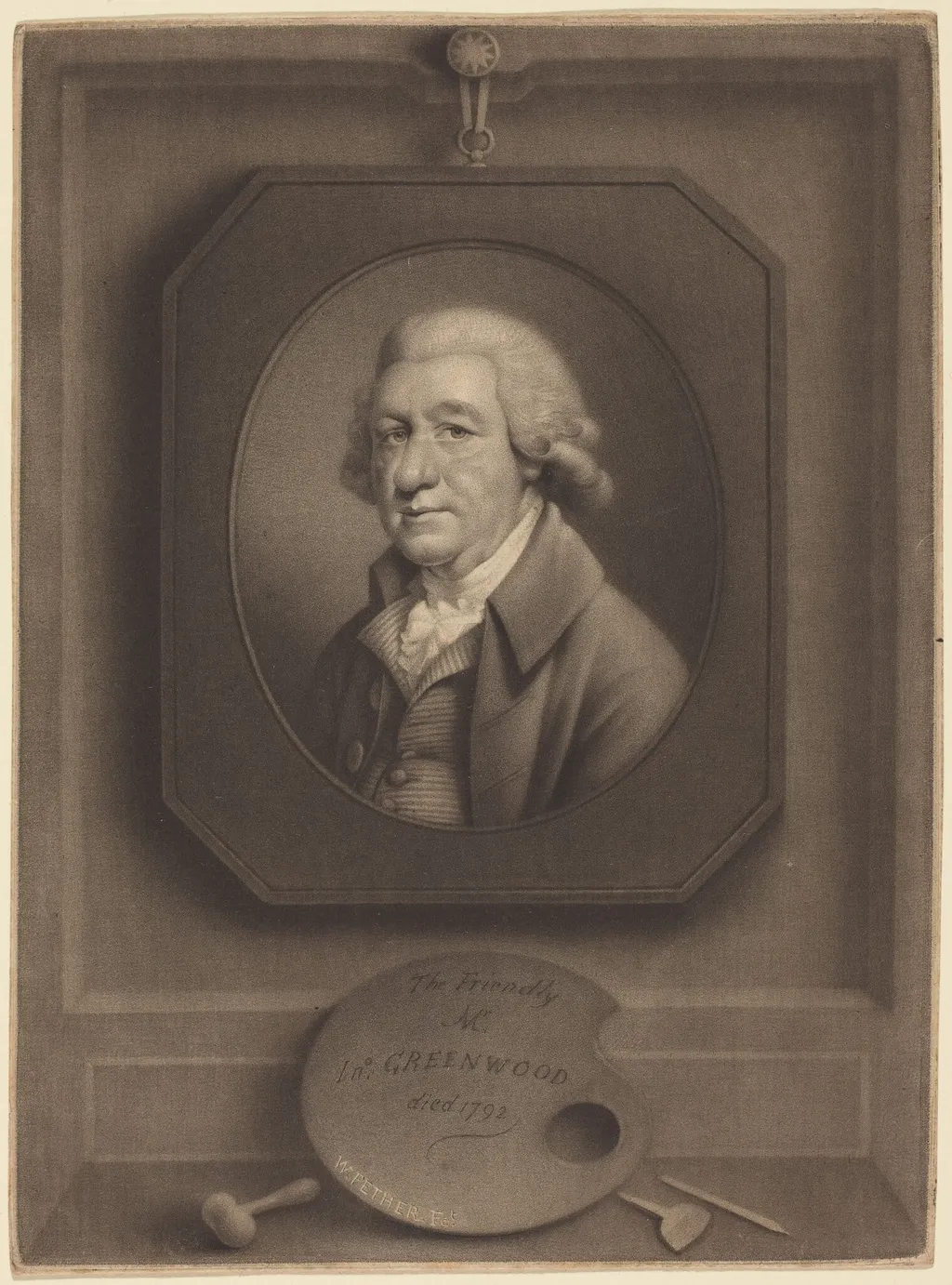 The Friendly Mr. John Greenwood, by William Pether, ink, 1792
