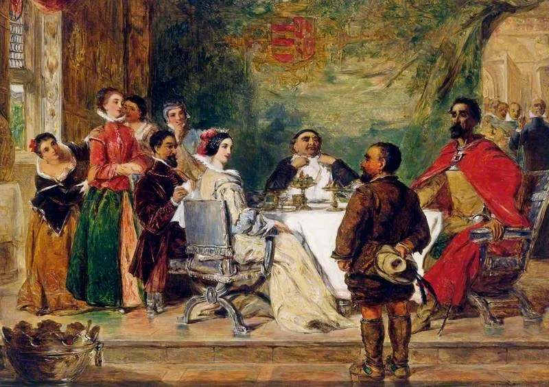 Sancho Panza Tells a Tale to the Duke and Duchess (from Cervantes' 'Don Quixote'), by William Powell Frith, oil, 1850