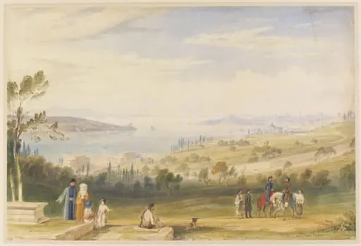 View of the Bosphorus from above Dolmabahçe, looking towards the Sea of Marmara, by William Purser