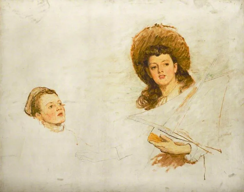 Study of the Artist's daughter Hilda Orchardson (born 1875) and one of her younger brothers, by William Quiller Orchardson, oil, 1881