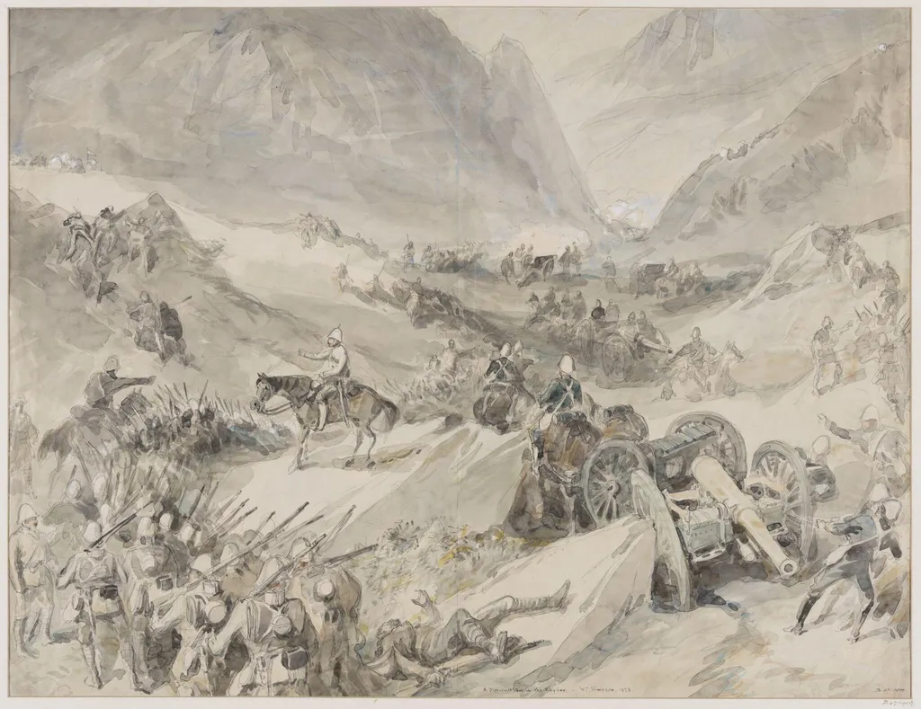 A Difficult Bit in the Khyber, by William R.I. F.R.G.S. Simpson, watercolor, 1878