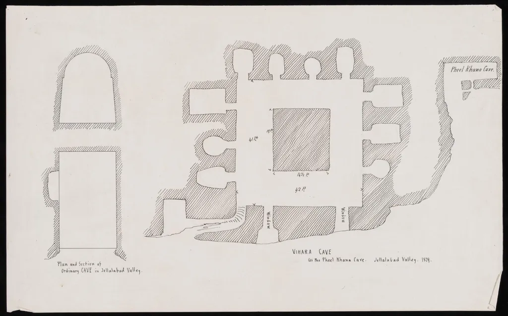 Vihara Cave at the Pheel Khana Cave, Jellalabad Valley, by William R.I. F.R.G.S. Simpson, 1879