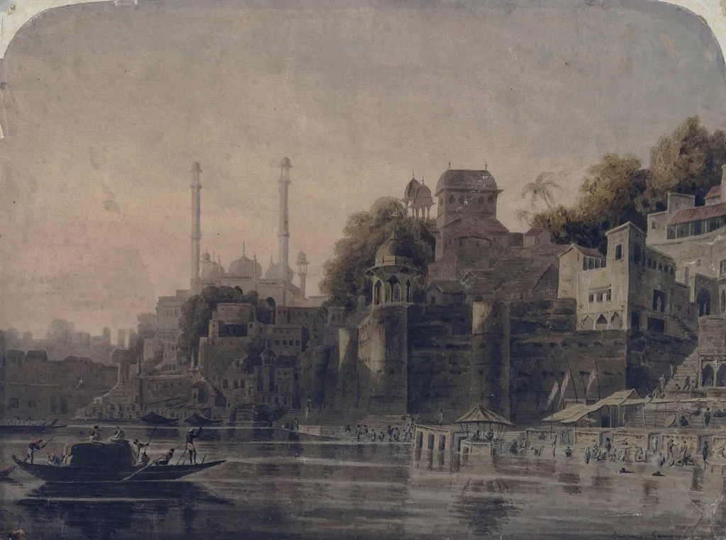 Benares on the Ganges, by William RA Daniell, watercolor, 1788