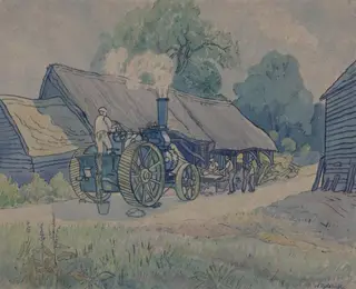 Workmen using a mechanical saw