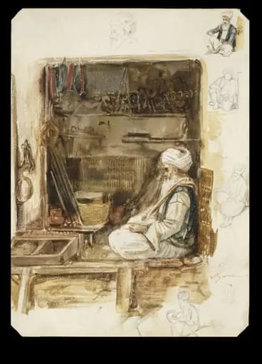 An old merchant in the Souk in Algiers; with figure studies, by William RI Wyld
