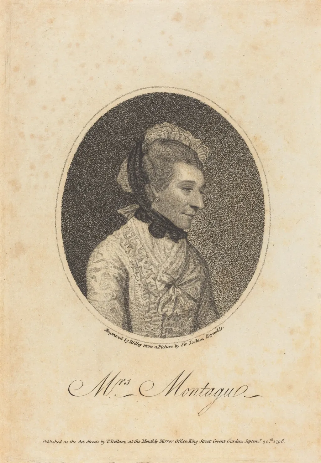 Elizabeth Montague, by William Ridley, ink, 1798