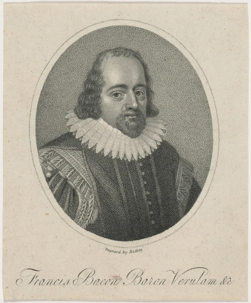Francis Bacon, Baron Verulam, by William Ridley, ink, 1801