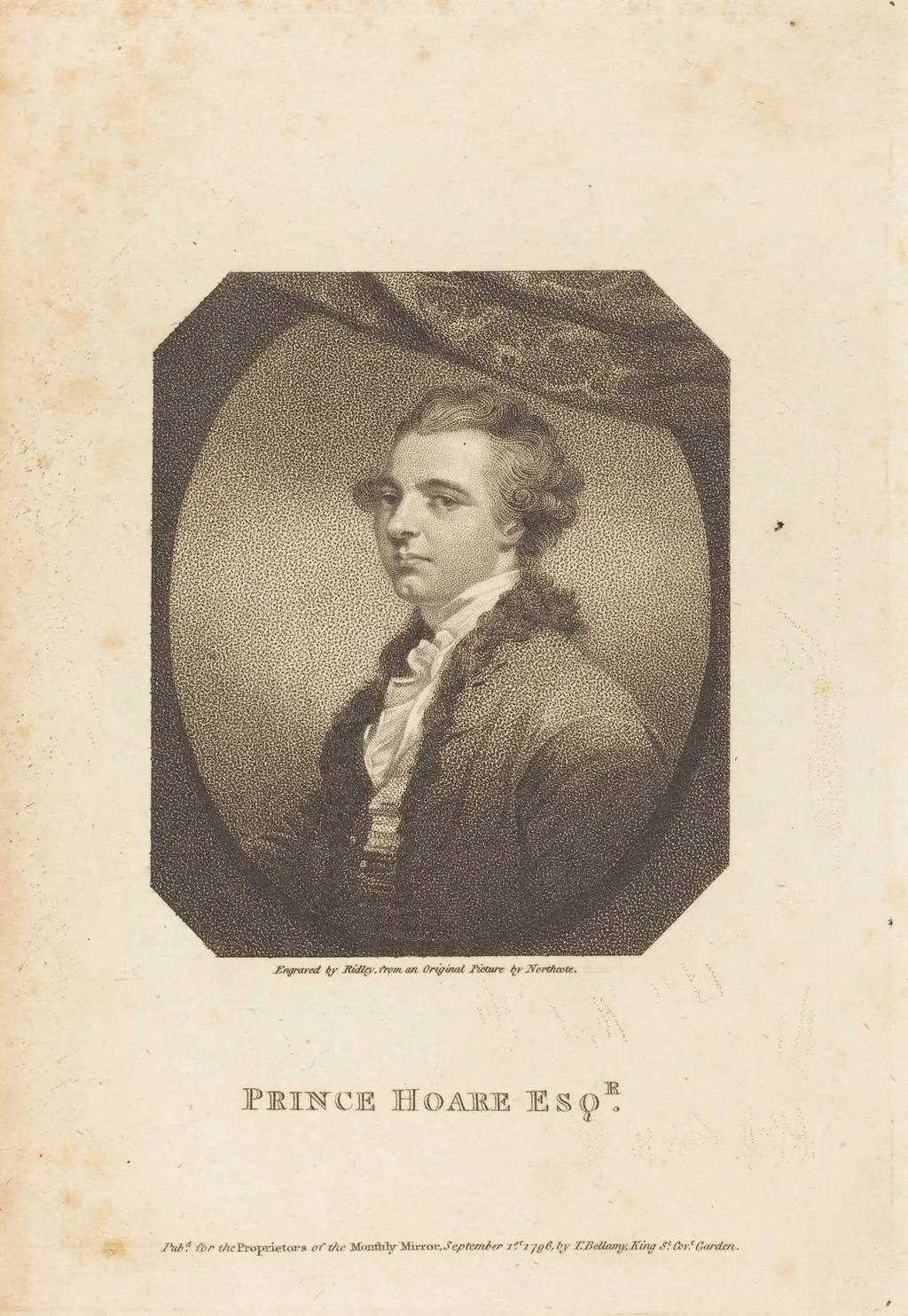 Prince Hoare Esq., by William Ridley, ink, 1796