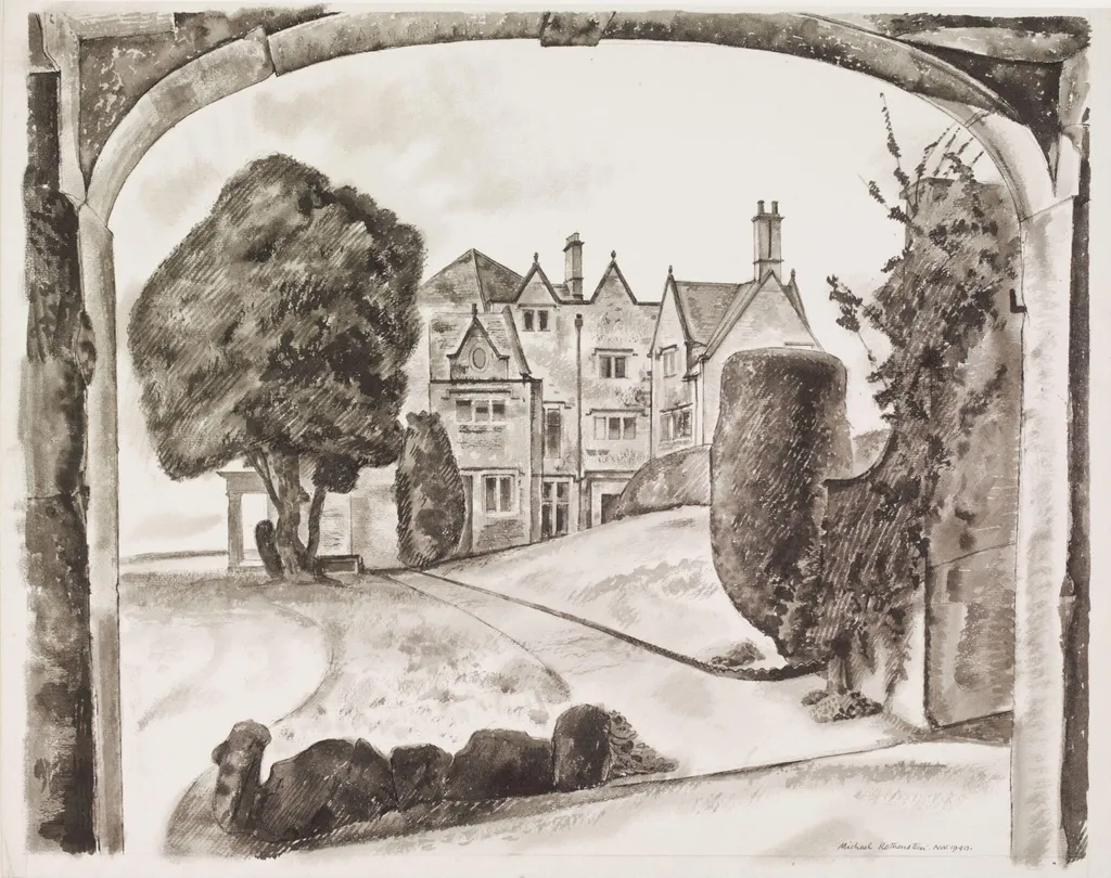 Castle Hall from the Coach House, Painswick, by William Rothenstein, watercolor, 1940