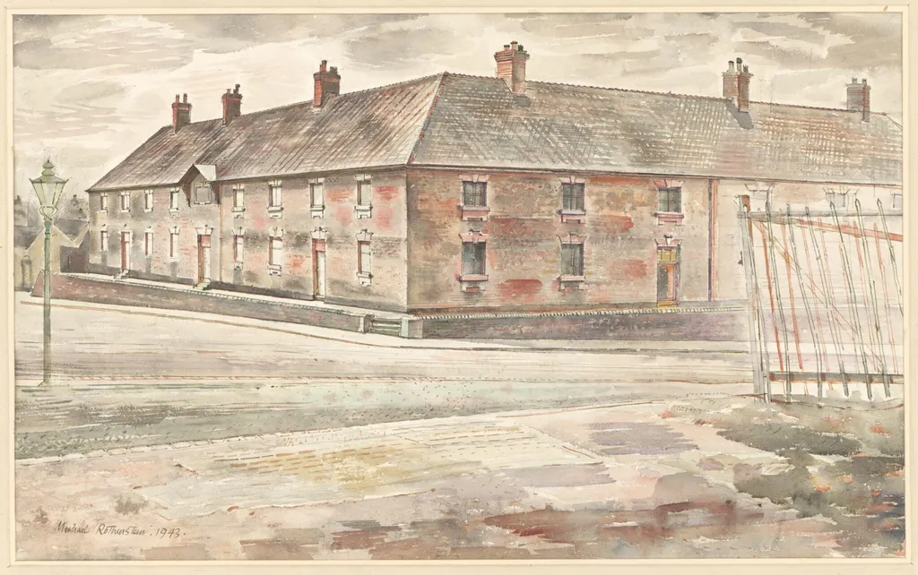 The Almshouses, Newcastle-under-Lyme, by William Rothenstein, watercolor, 1943
