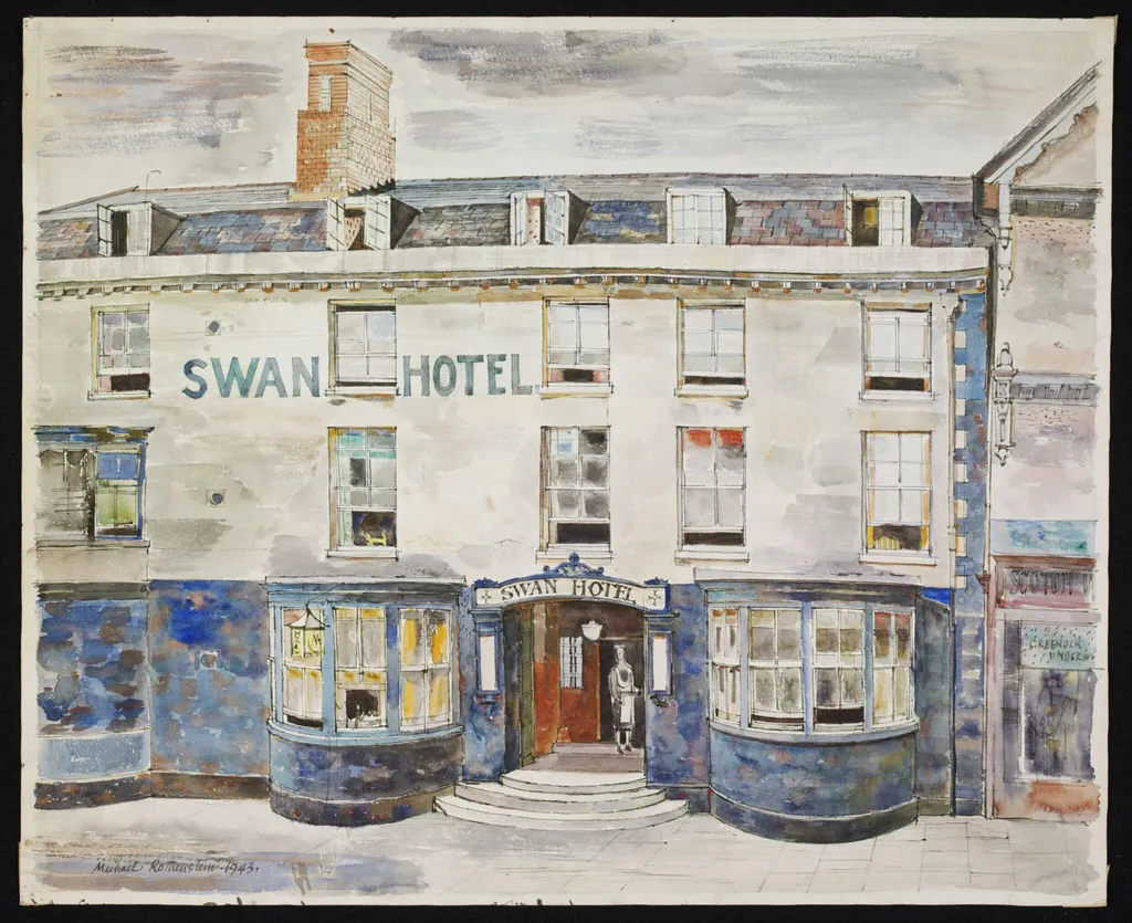 The Swan Hotel, Stafford, by William Rothenstein, watercolor, 1943