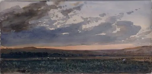Landscape with rustics working: evening effect, by William Roxby Beverley
