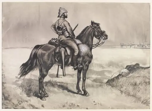 19th Hussars - Vedette at Metemneh  1885, by William S. Perry