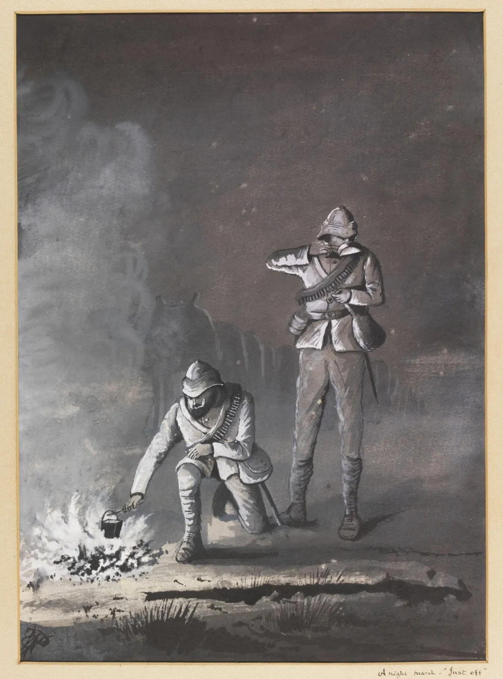 A night march - Just off, by William S. Perry, watercolor, 1886