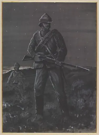 Outpost duty at El Gubat. Night., by William S. Perry