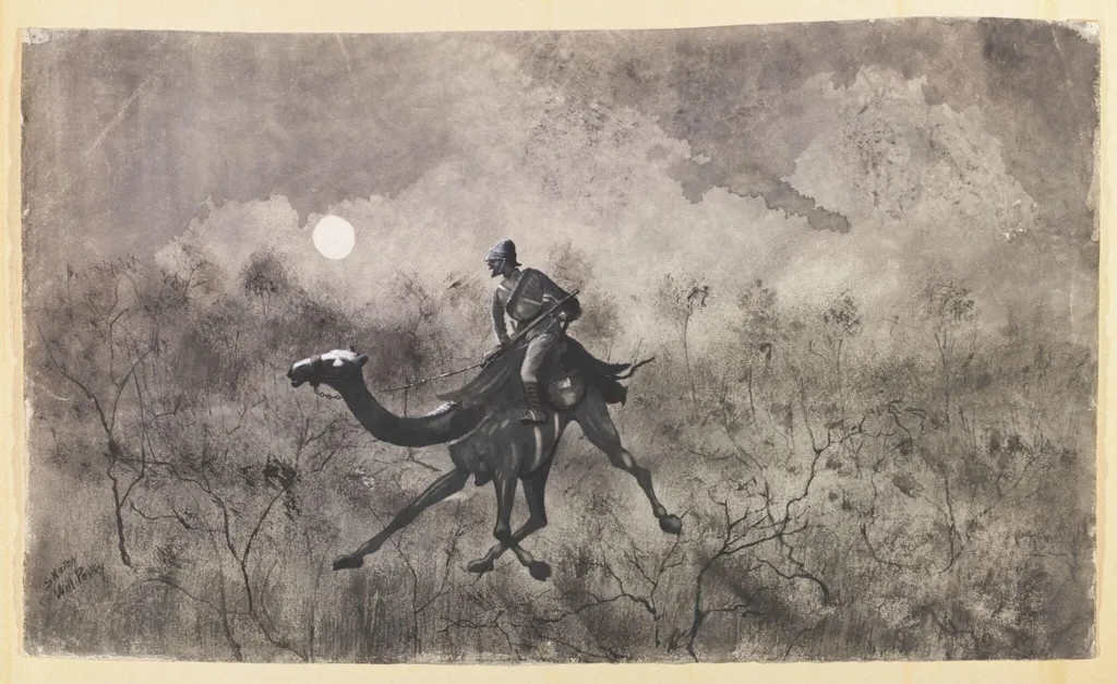Trooper on A Camel, by William S. Perry, watercolor, 1885