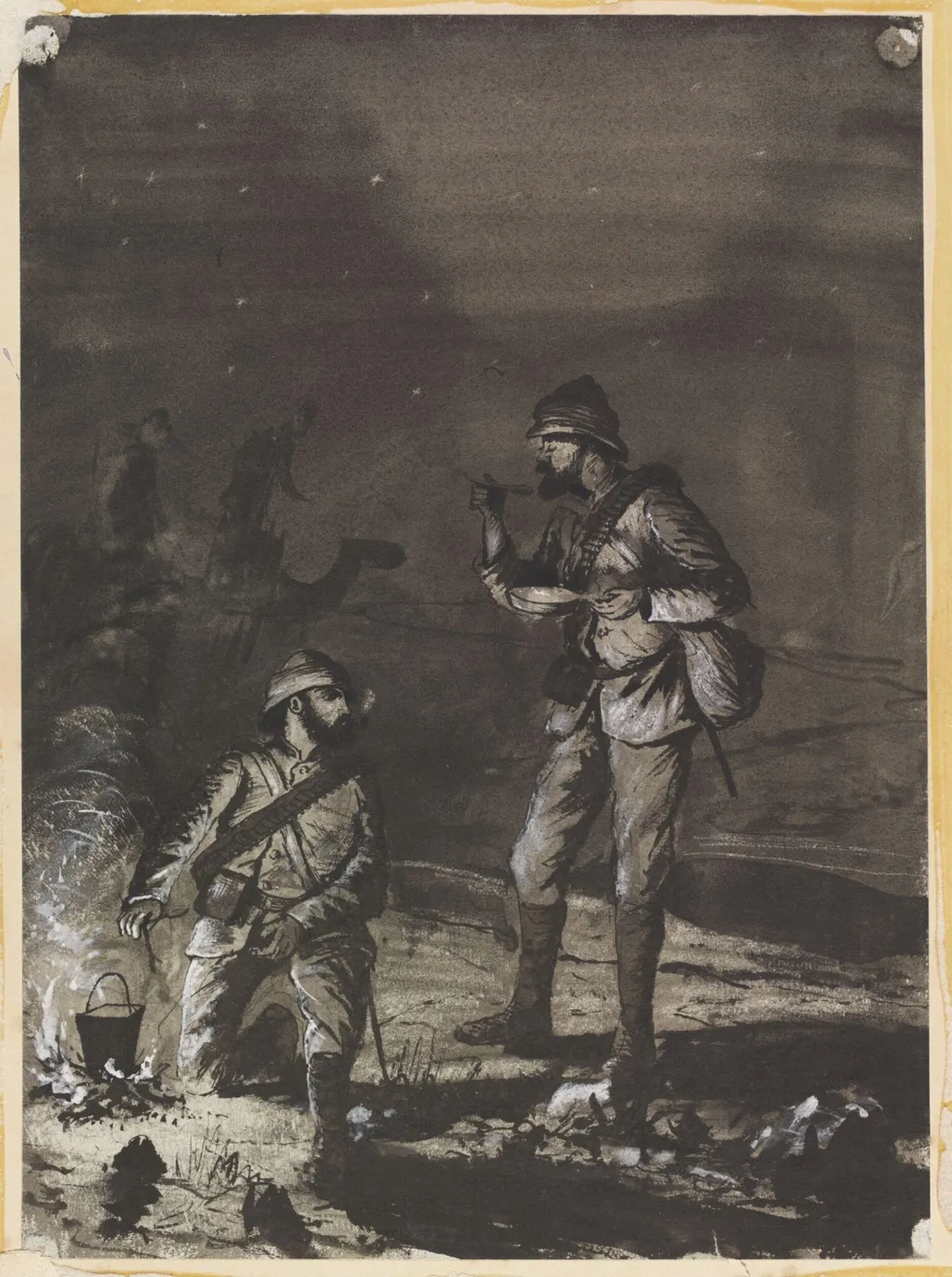 With the Desert Column, 1885 Supper time., by William S. Perry, watercolor, 1885