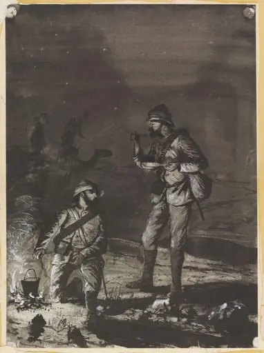 With the Desert Column, 1885   Supper time., by William S. Perry