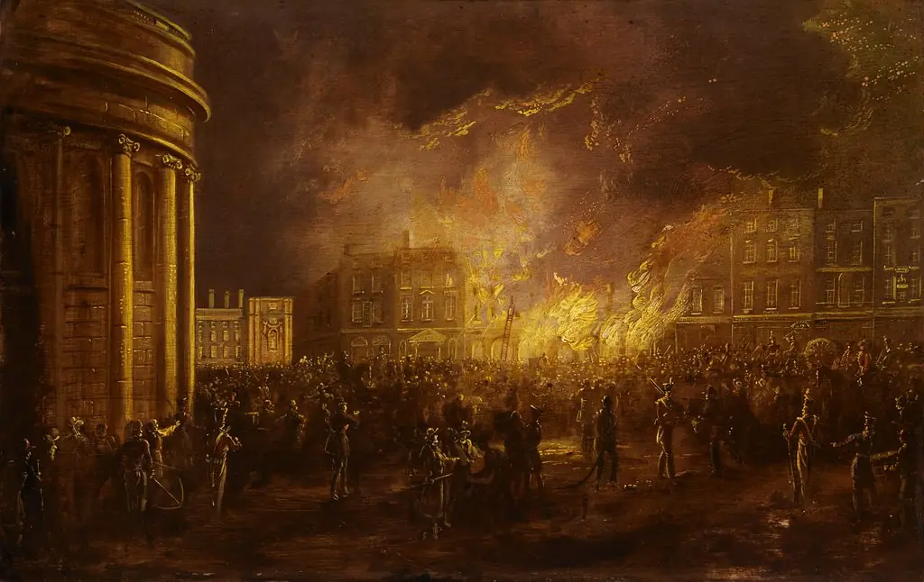 The Burning of the Arcade in College Green, Dublin, by William Sadler