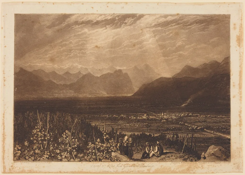 Chain of Alps from Grenoble to Chamberi, by William Say, ink, 1812