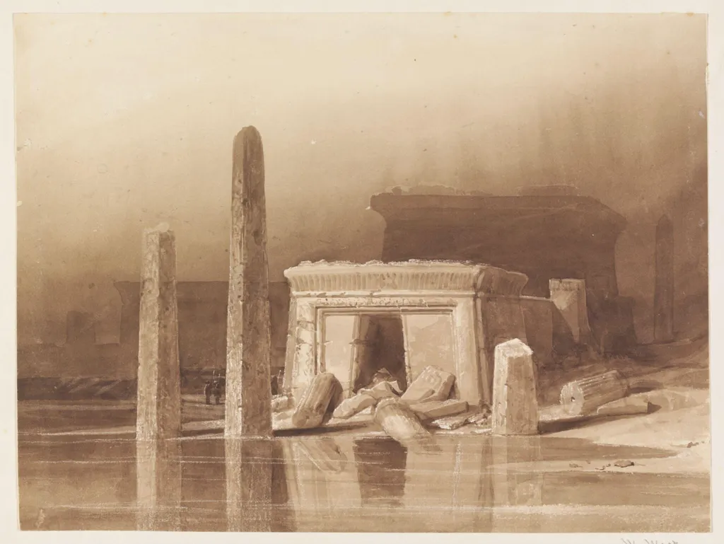 Oriental Capriccio: Ruined Temple on the Nile, by William SBA West, watercolor, 1828