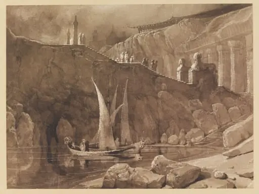 Oriental Capriccio, with water, boats and buildings