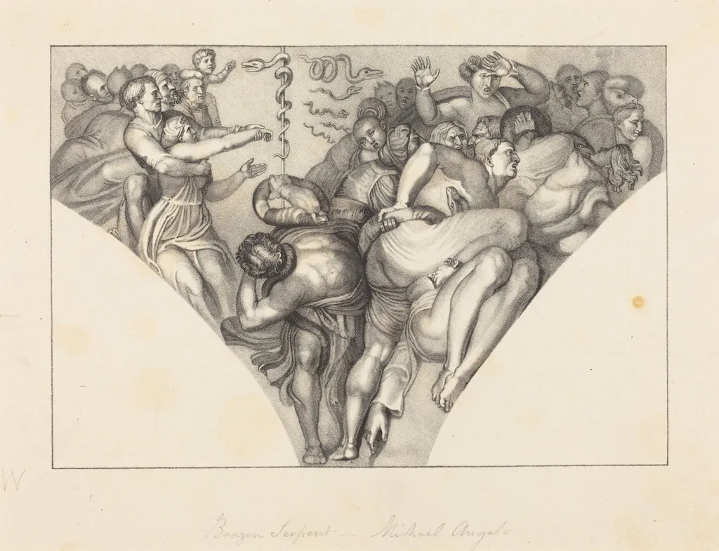 Brazen Serpent, from Michael Angelo, by William Sharp, ink