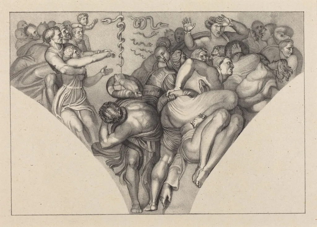 Brazen Serpent, from Michael Angelo, by William Sharp, ink