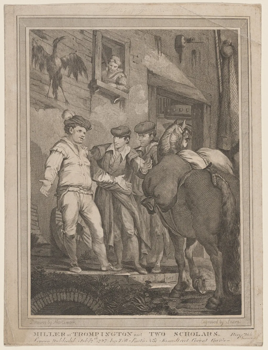 Miller of Trompington and Two Scholars, by William Sharp, ink, 1787
