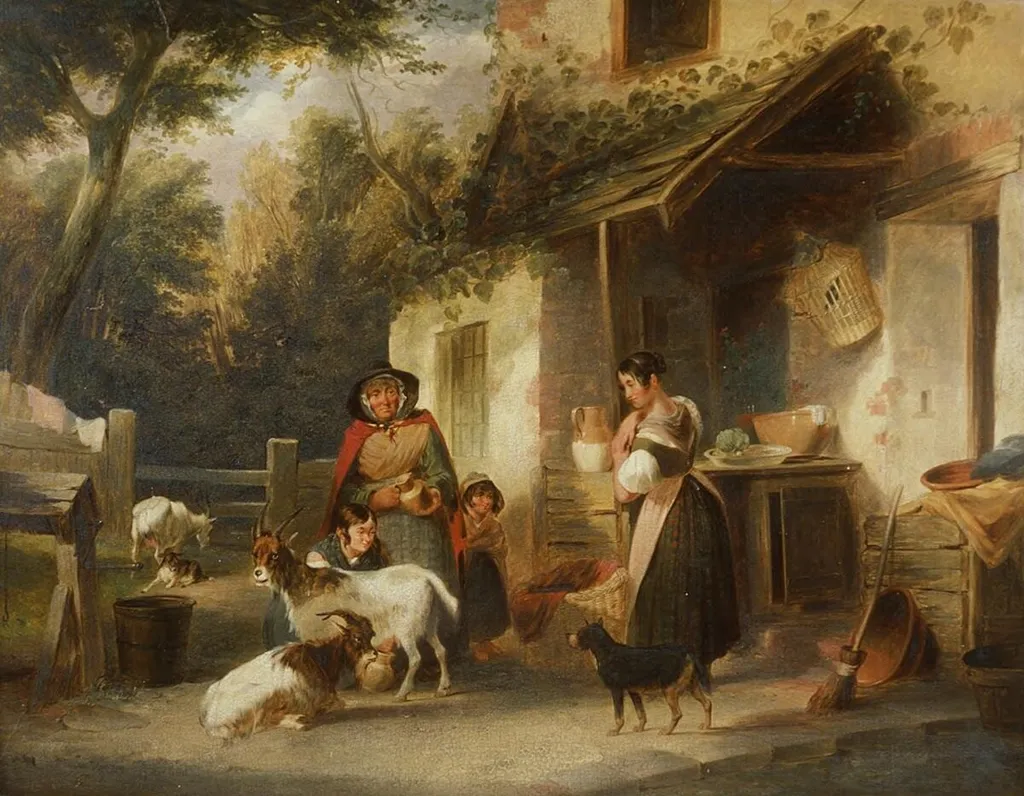 Farm scene, Wales?, by William Shayer, oil, 1800