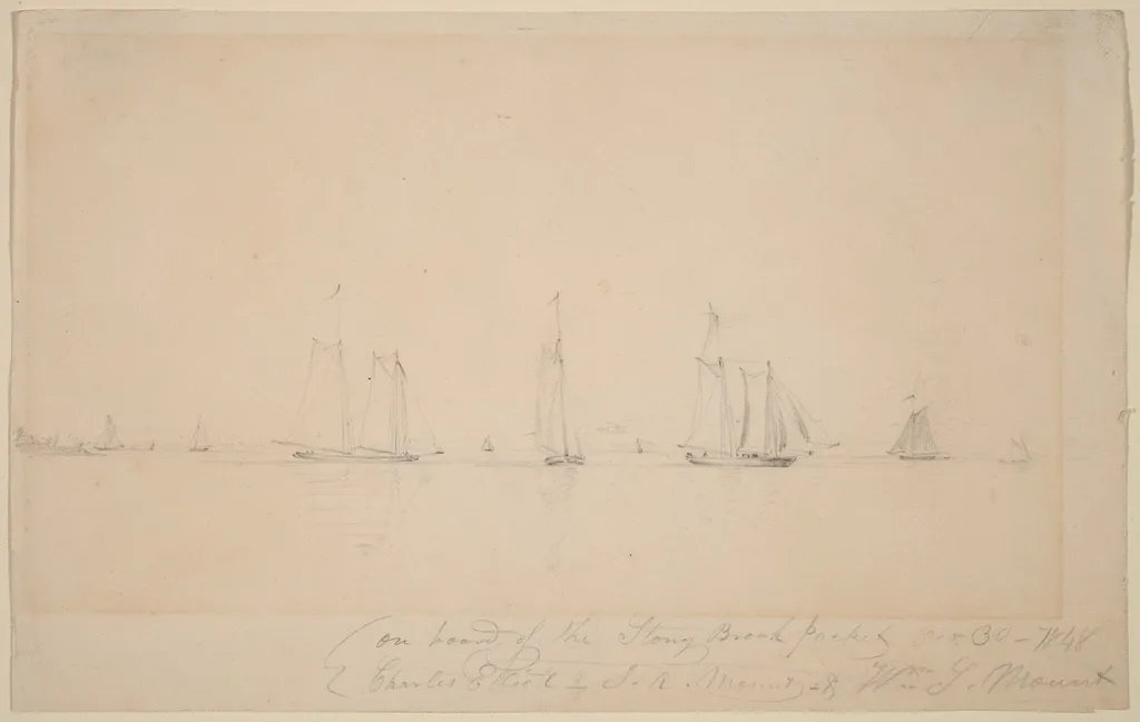On Board of the Stony Brook Packet, by William Sidney Mount, graphite, 1848