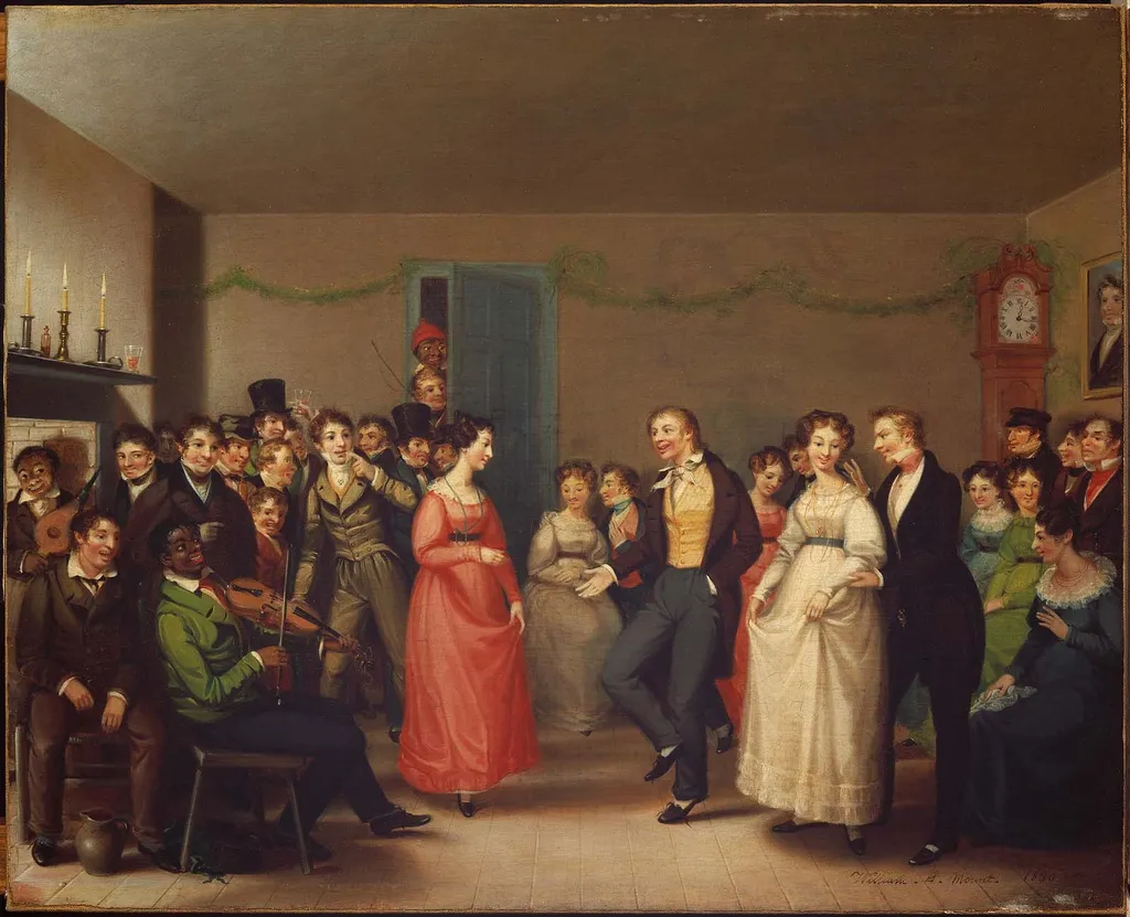 Rustic Dance After a Sleigh Ride, by William Sidney Mount, oil, 1830