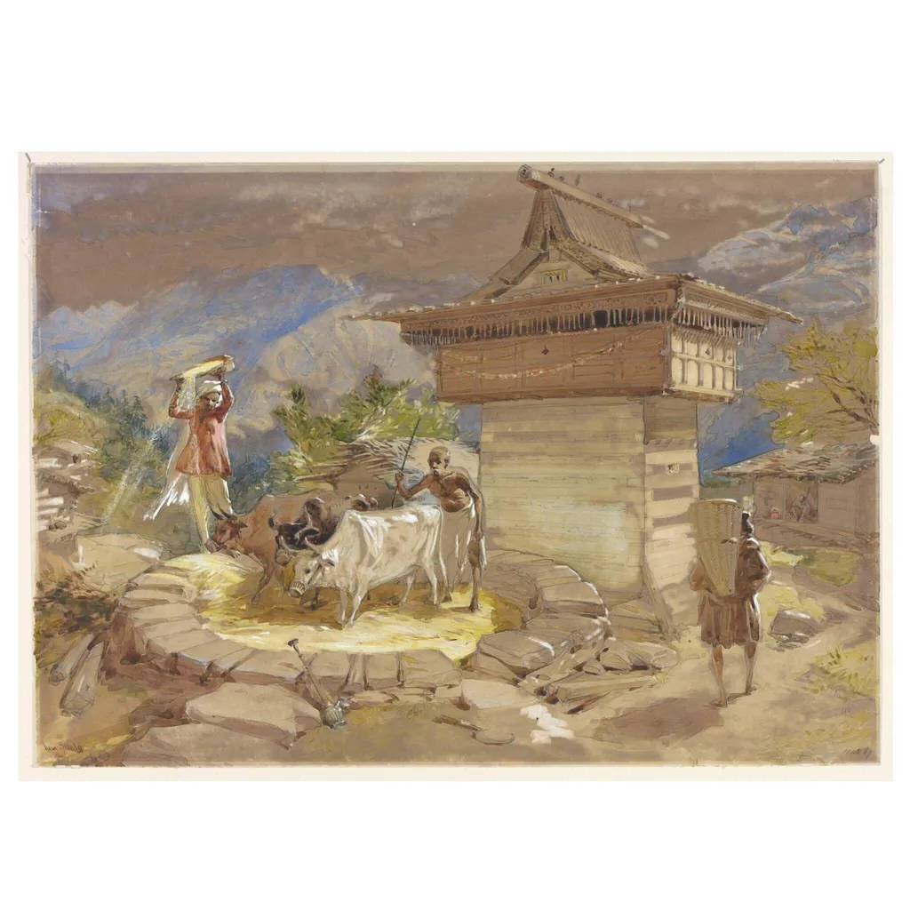 A Hill village near Simla in the Himalayas, by William Simpson, paint, 1860