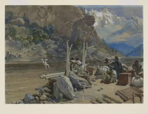 Bridge of ropes on the Sutlej, by William Simpson
