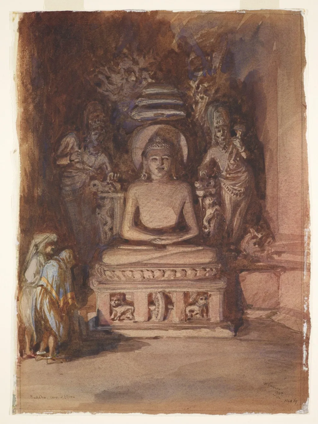 Buddha, Caves of Ellora, by William Simpson, paint, 1865