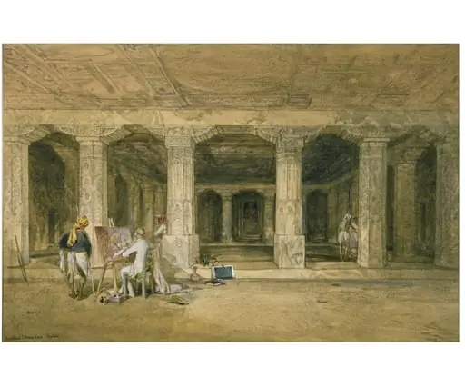 Buddhist vihara cave, Ajanta, by William Simpson