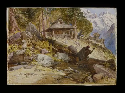 Children sleeping in the Himalayas, by William Simpson