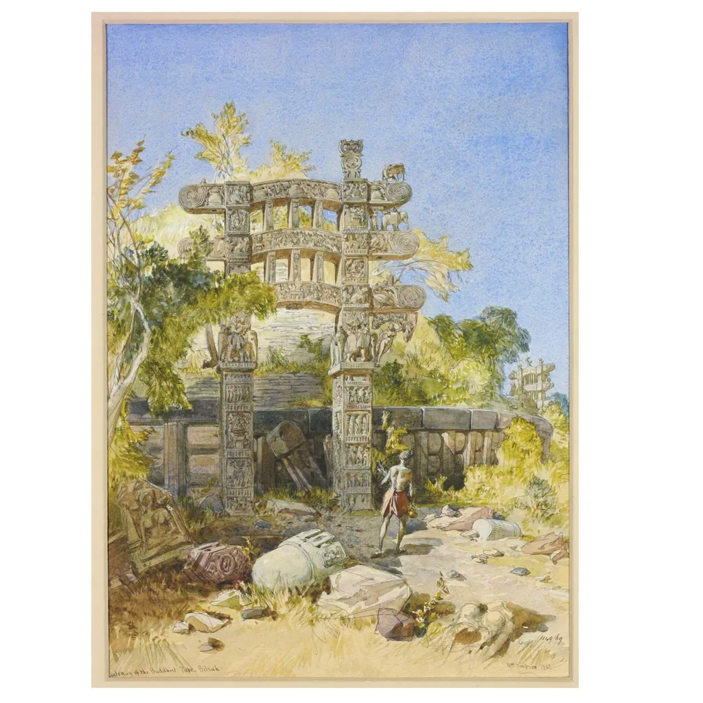 Gateway of the Buddhist Top at Sanchi, by William Simpson, paint, 1862