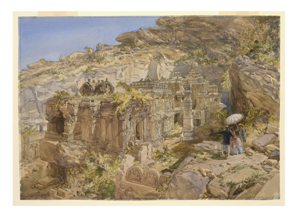 Kailasanatha temple, Ellora, by William Simpson, paint, 1862