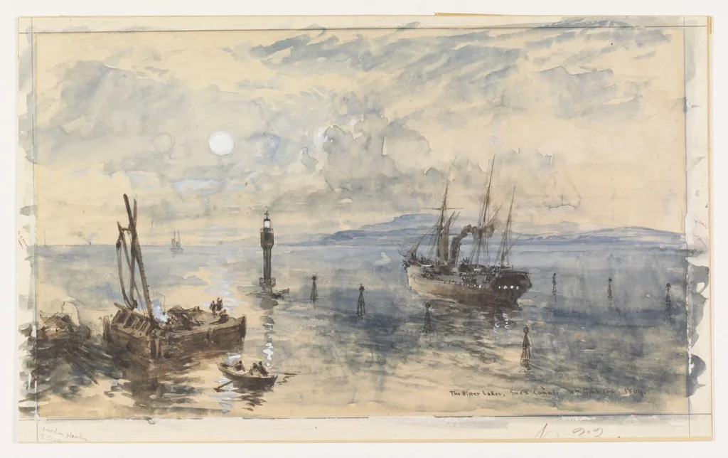 The Bitter Lakes, Suez Canal, by William Simpson, watercolor, 1869